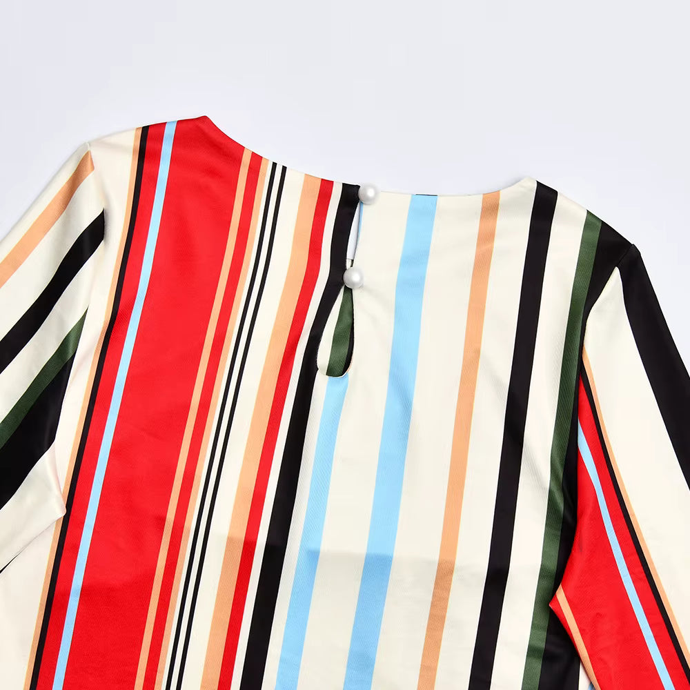 Robe Maxi Beach Demoiselle à Manches Longues, Rayée et Élégante pour Femme – Style Décontracté et Chic