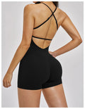 Combinaison de yoga femme dos nu à bretelles croisées et rembourrage