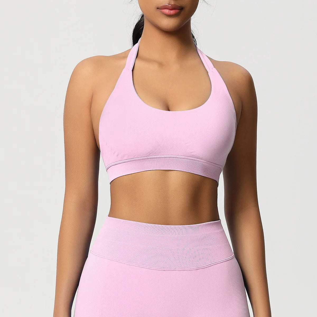 Brassière de sport dos nu sans coutures à col halter grande taille