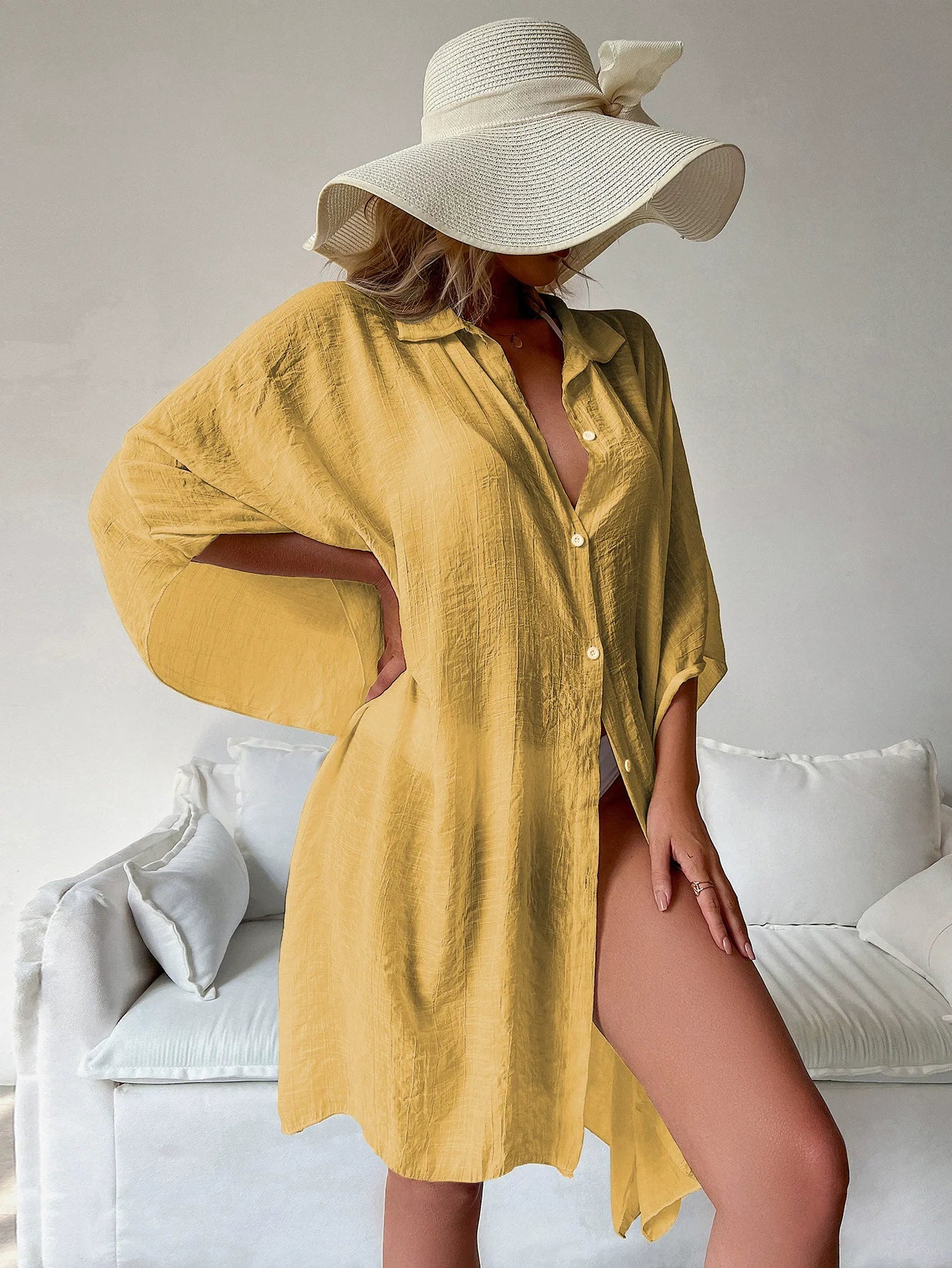 Kimono de plage fluide pour femme, paréo de protection solaire