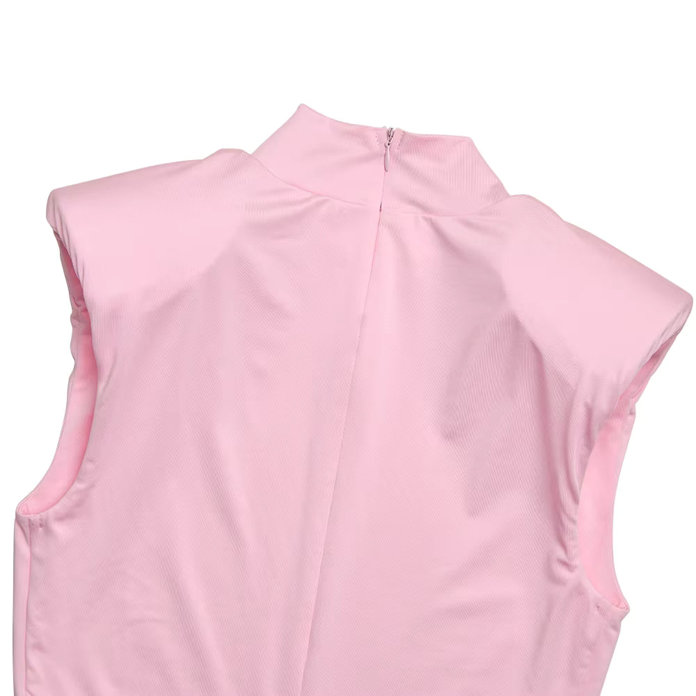 Robe longue rose sans manches à découpes, style élégant et casual