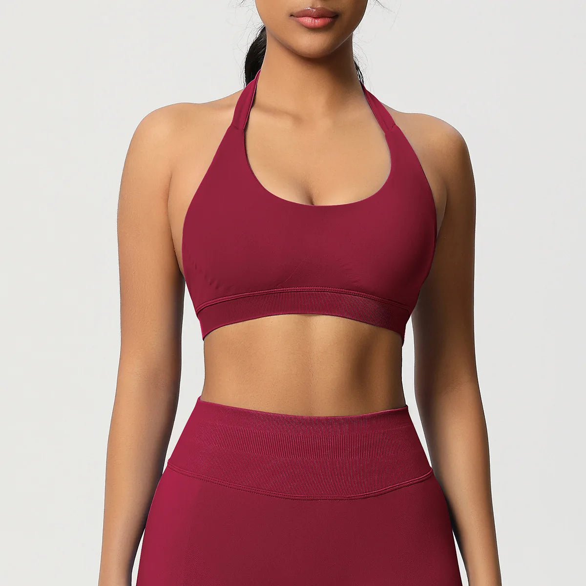Brassière de sport dos nu sans coutures à col halter grande taille