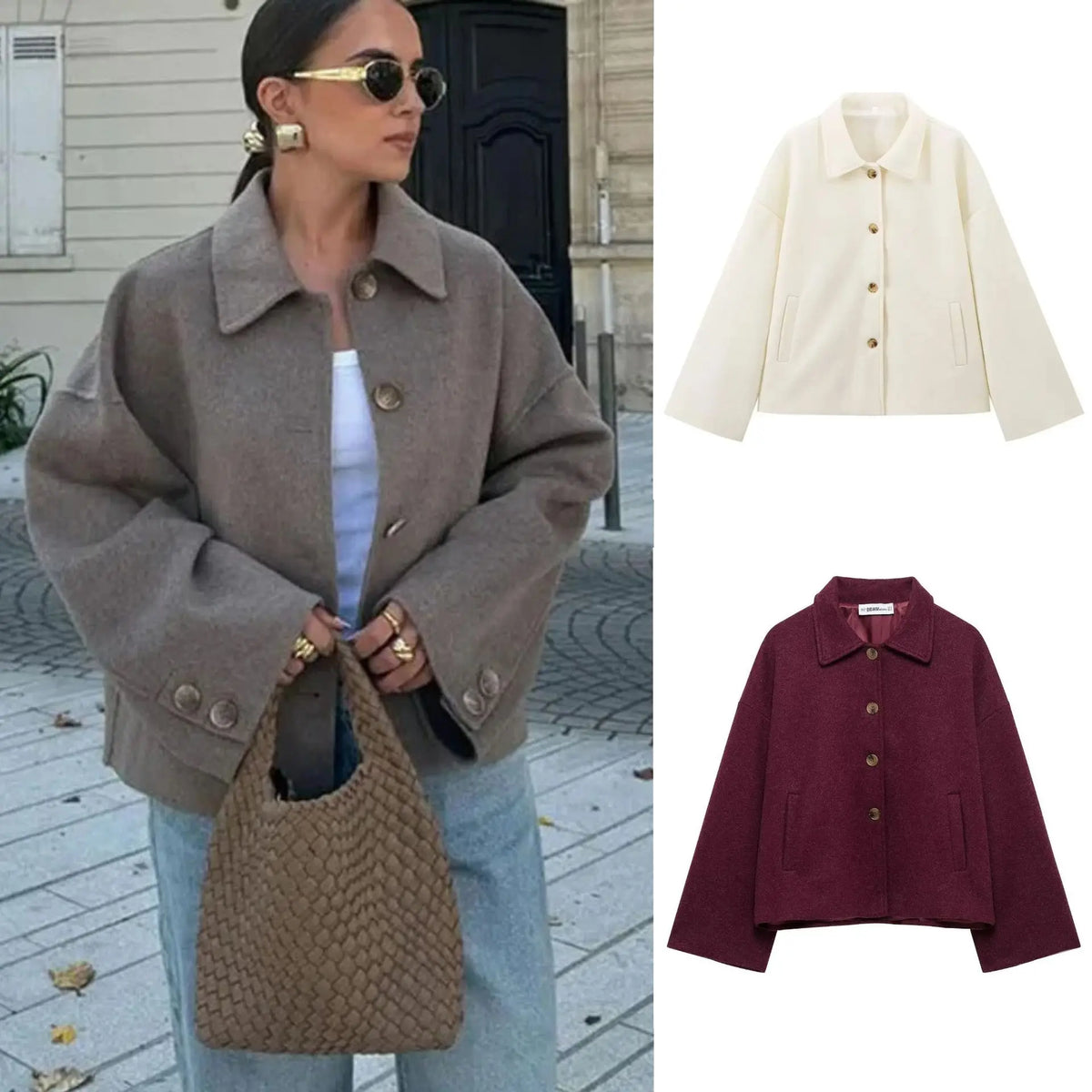Veste courte en fausse fourrure à col rabattu pour femme