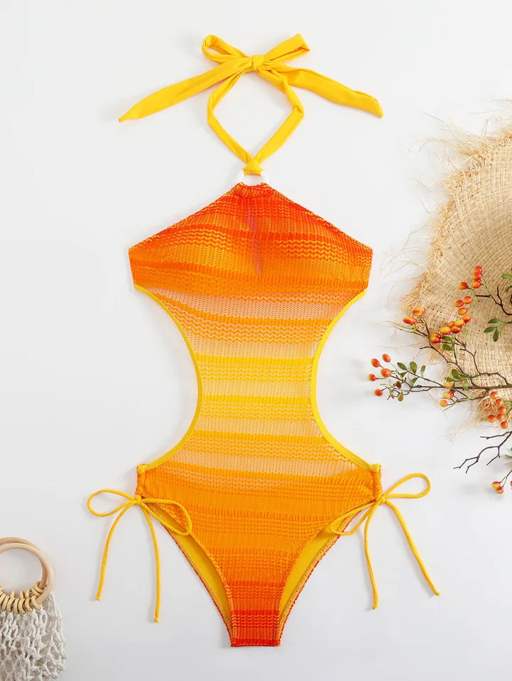 Bikini bandeau taille haute à découpes pour femme