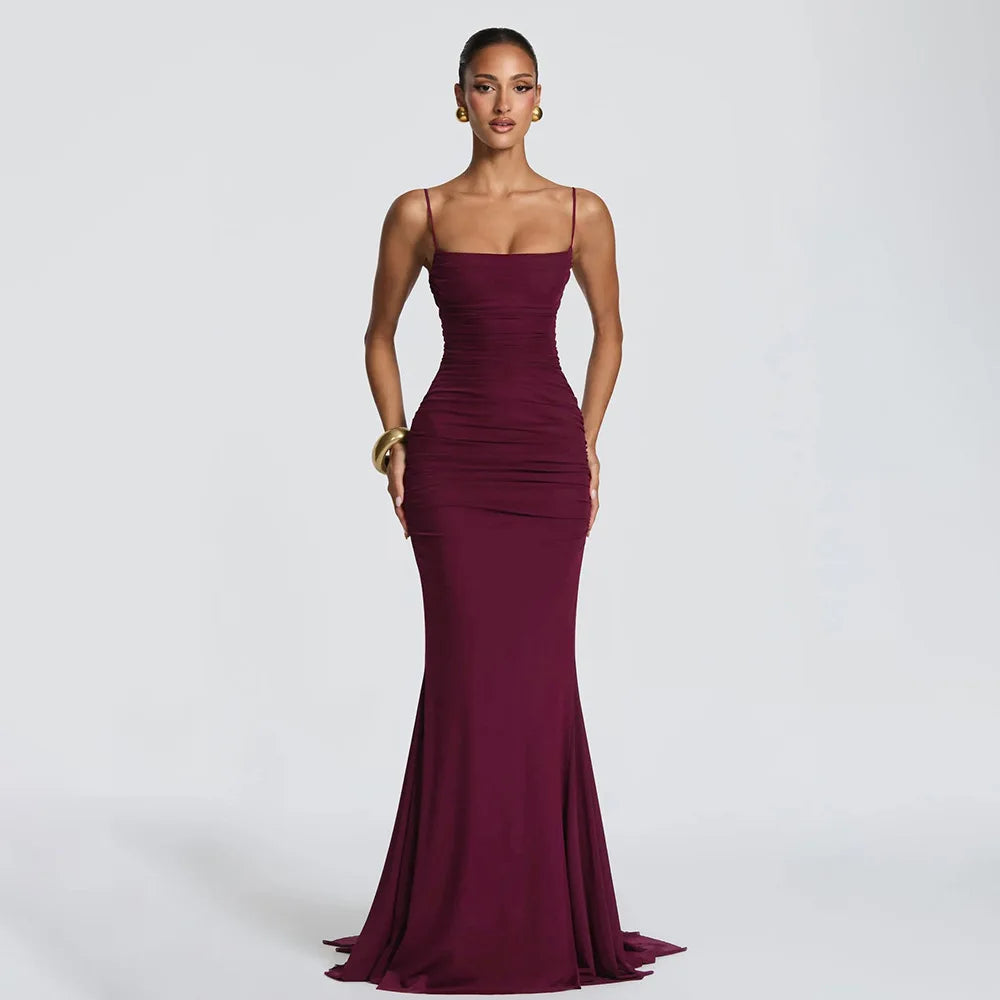 Robe longue d’été à fines bretelles, dos nu et lacets