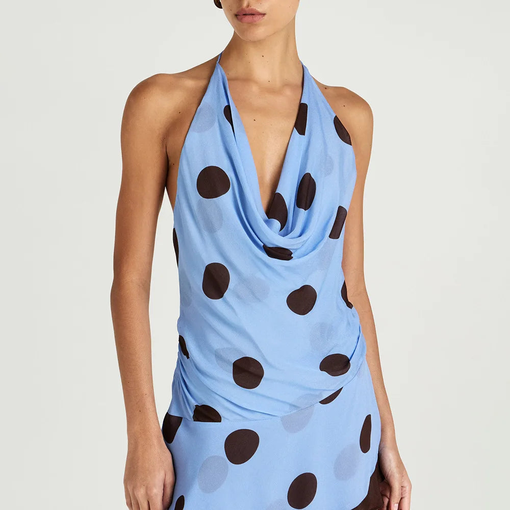 Robe Mini en Chiffon à Imprimé Polka Dot, Dos Nu, Collier en Halter, Style Vintage d'Été pour Femme