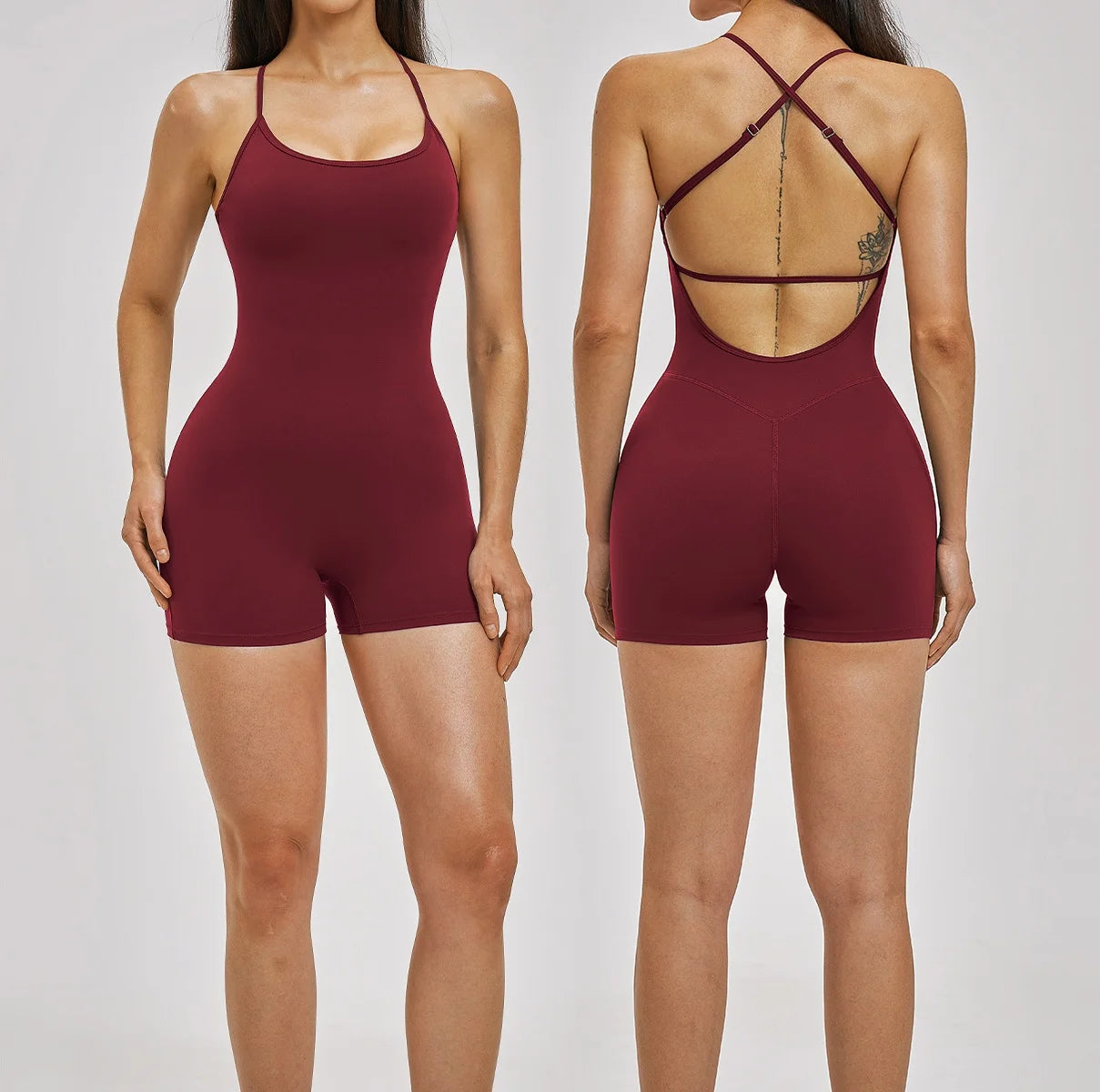 Combinaison de yoga femme dos nu à bretelles croisées et rembourrage
