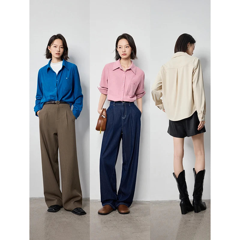 Blouse femme en velours côtelé – col chemise, manches longues