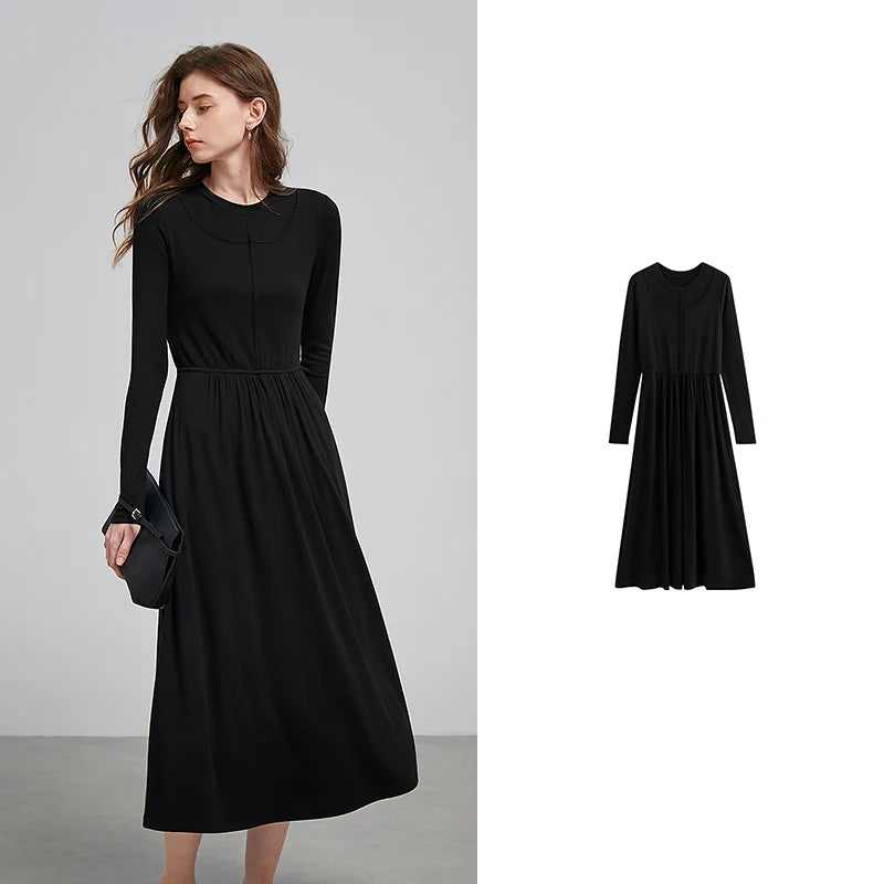 Robe femme mi-mollet A-Line manches longues extensible style office