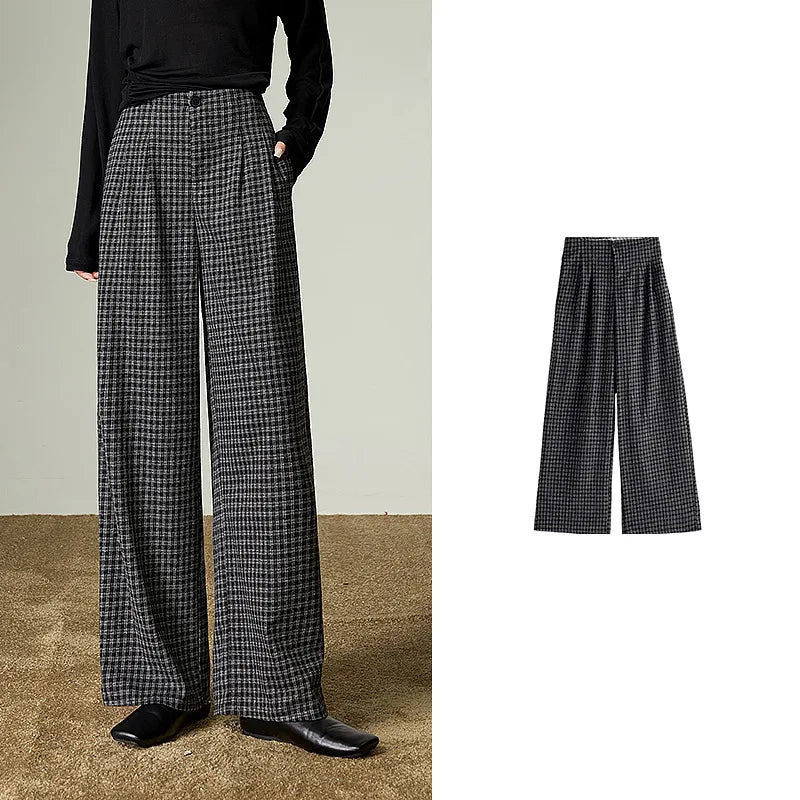Pantalon Large Femme TOYOUTH à Carreaux – Coupe Fluide Effet Affinant, Style Rétro Chic