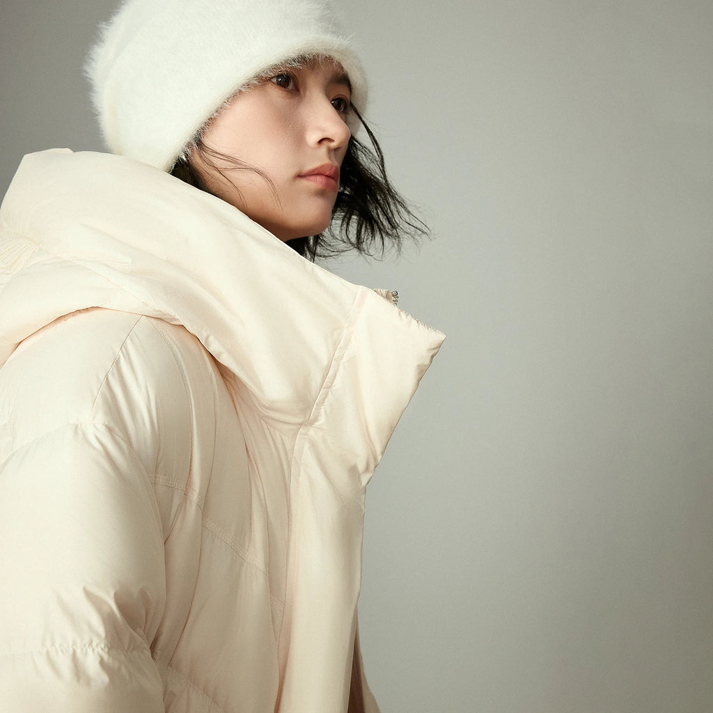 Women's Puffer Jacket – Feathers, Color-Block, Casual Style