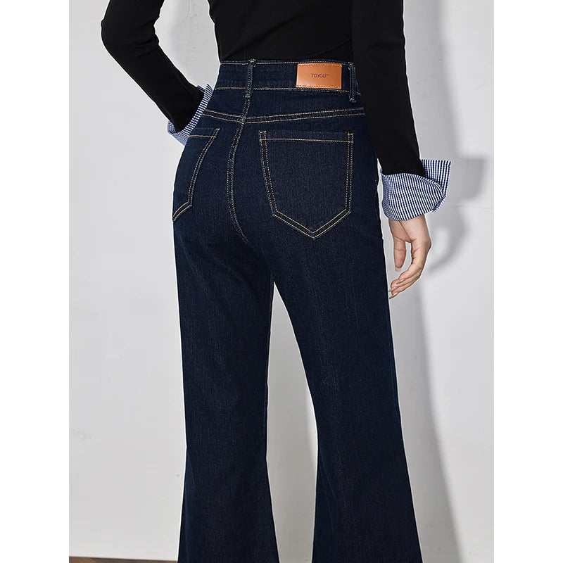 Jean femme coton coupe micro évasée style rétro