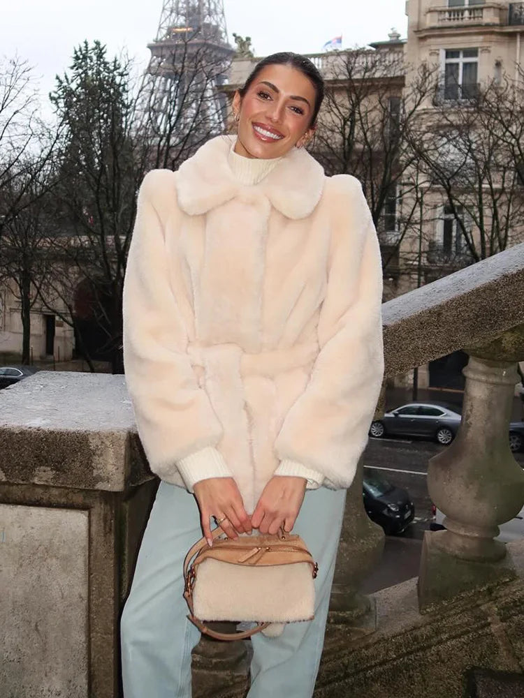 Winter Jacket with Notched Collar &amp; Decorative Laces