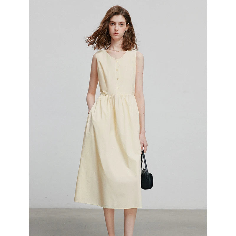 Robe femme mi‑mollet été A-Line sans manches à bretelles spaghetti