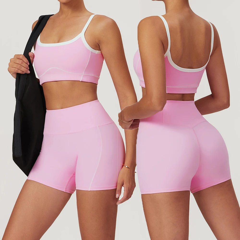Ensemble de Sport Brassière, Legging Taille Haute, Pantalon Large et Shorts
