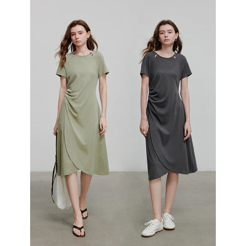 Robe femme mi-mollet été A-Line ajustée en maille avec appliqués