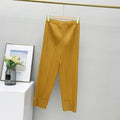 Miyake Pleated Straight Leg Pants, Women's Elastic Waist Cropped Pants, Casual and Versatile Small Leg Pants