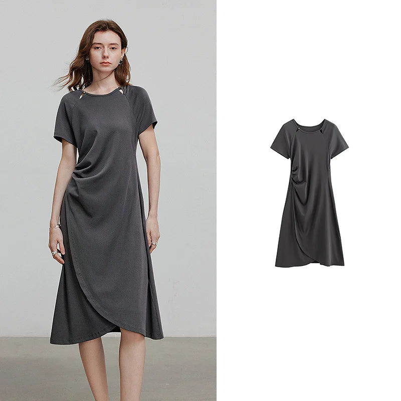 Robe femme mi-mollet été A-Line ajustée en maille avec appliqués