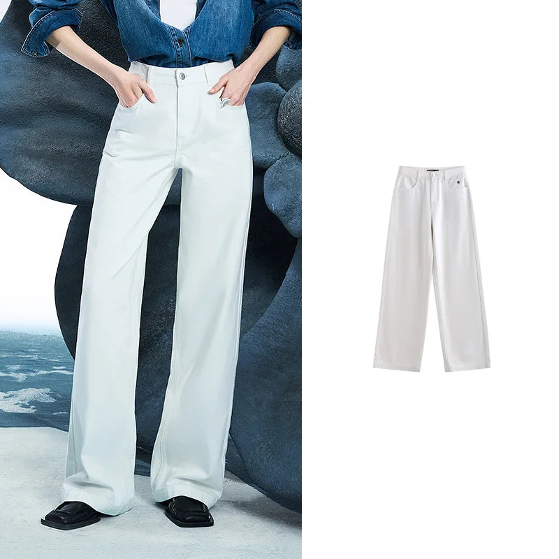 Jean femme taille mi-basse coupe droite large slim fit