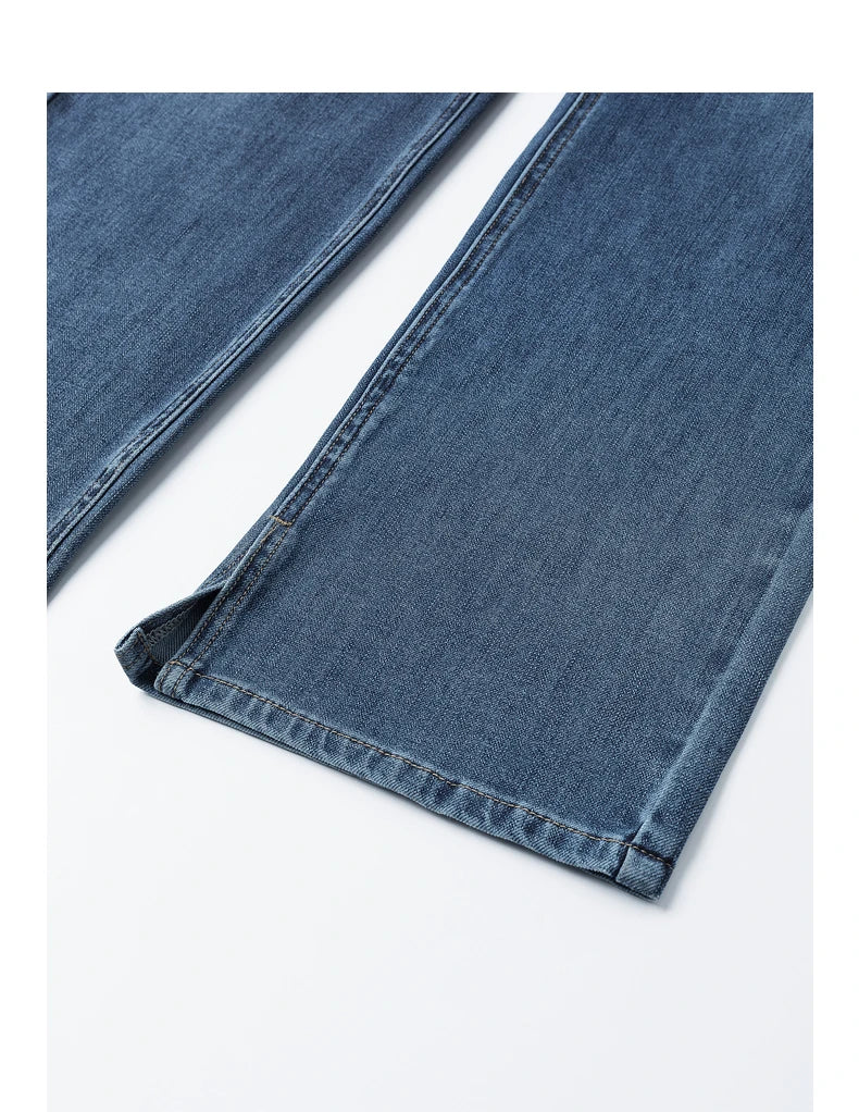 Jean femme taille haute coupe droite avec fente et boutons