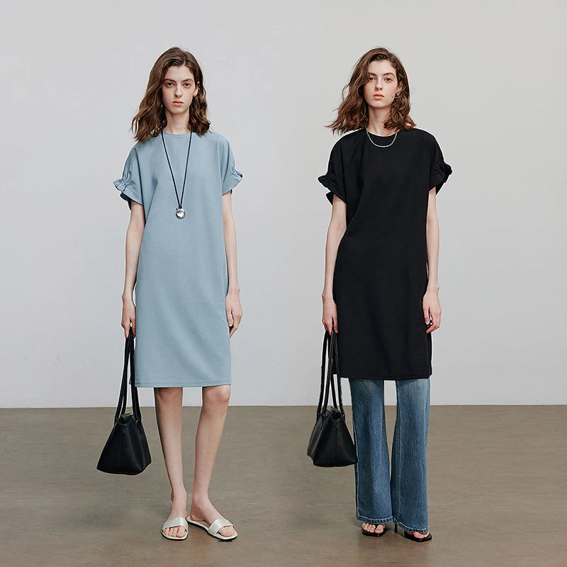 Robe femme genou été style office A-Line manches courtes