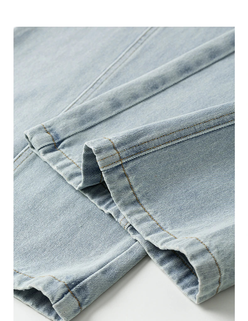 Jean femme taille mi-haute coupe droite large délavé