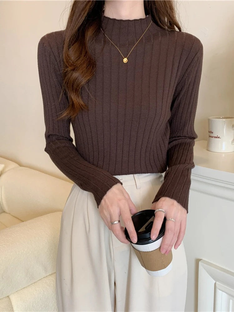 Ribbed turtleneck sweaters, long sleeves, slim fit
