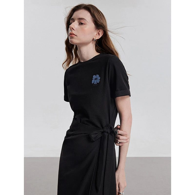 Robe femme mi-mollet été droite brodée à motif floral