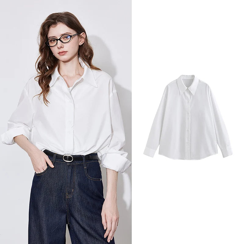 Chemise femme manches longues col chemise uni casual office