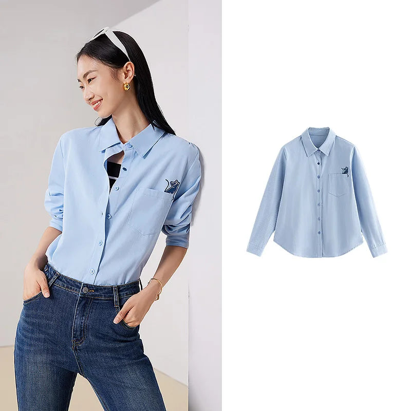 Chemise femme manches longues col chemise streetwear imprimée