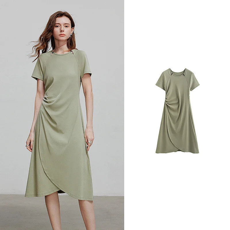 Robe femme mi-mollet été A-Line ajustée en maille avec appliqués