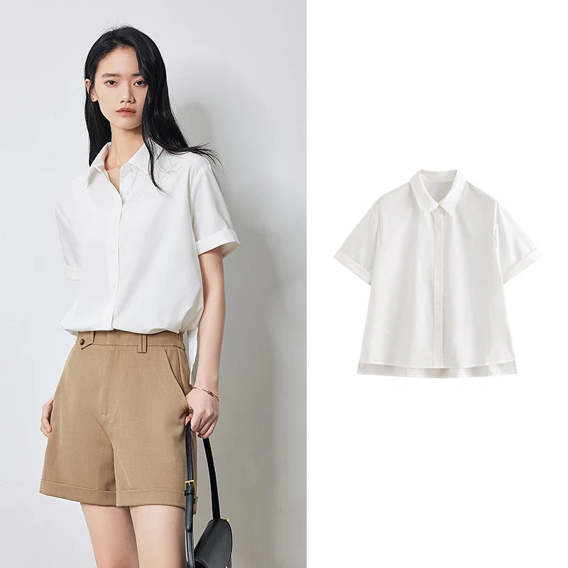 Chemise femme manches courtes col chemise en denim casual