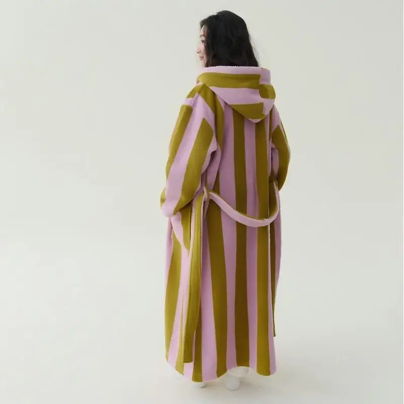 Peignoir Velours Rayé Couple Manches Longues