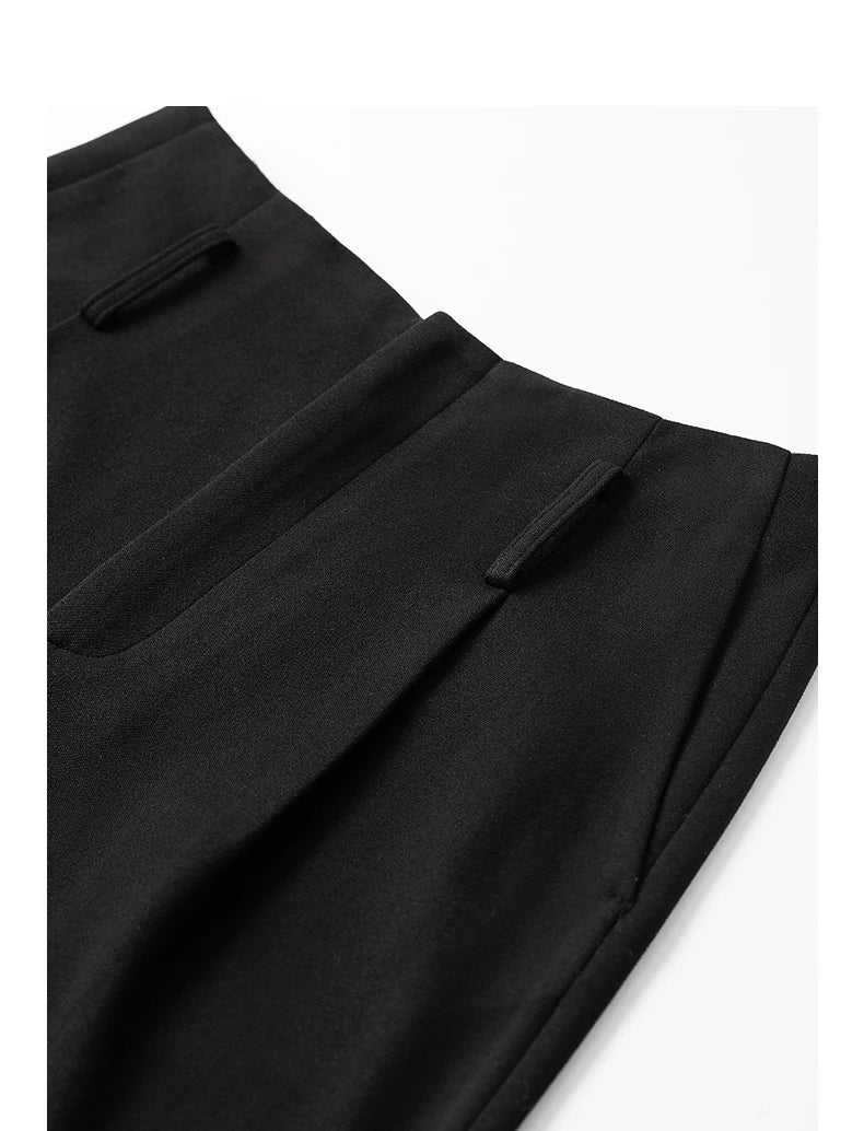 Pantalon Capris Femme – Jambe Large Plissée, Laine Mélangée, Élégant et Confortable