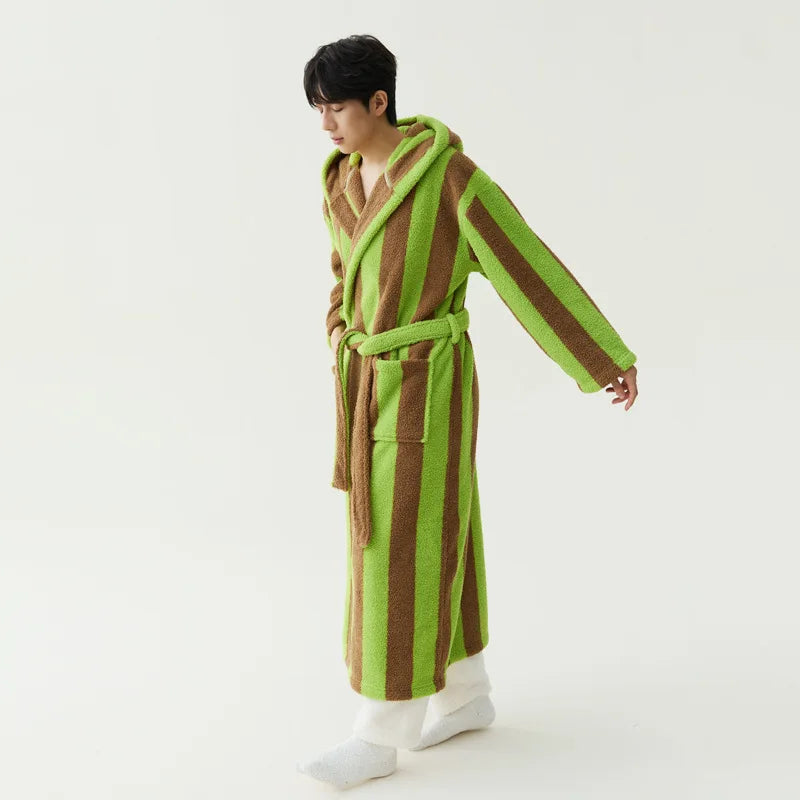 Peignoir Velours Rayé Couple Manches Longues