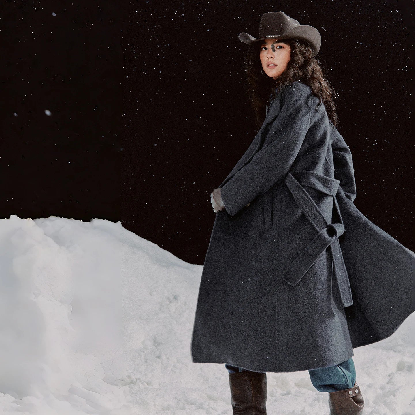 Manteau Femme – Laine Double-Face, Col Montant, Longueur Totale, Confort et Chaleur