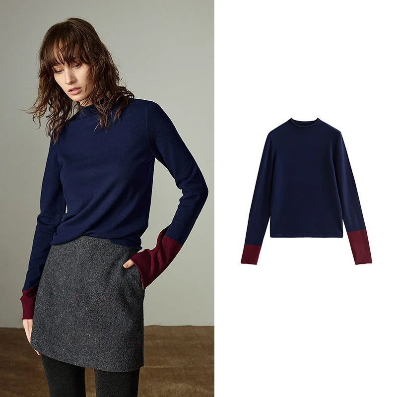 Pull Femme – Col Demi-haut, Coupe Slim, Color-block Ambre, Base Layer Chaud