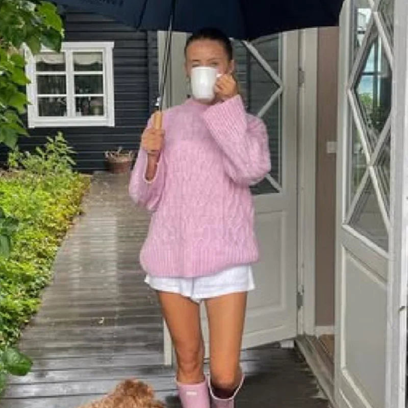 Women's Soft Pink Sweater – Crew Neck Knit Pullover