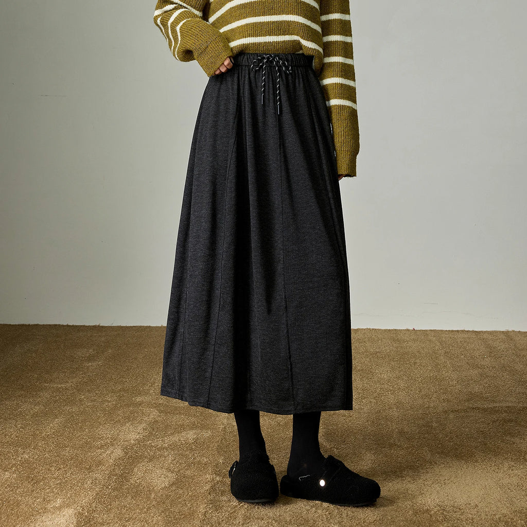 Jupe Midi Femme – Style Cocoon, Taille Élastique, Coupe A-line avec Fente Latérale