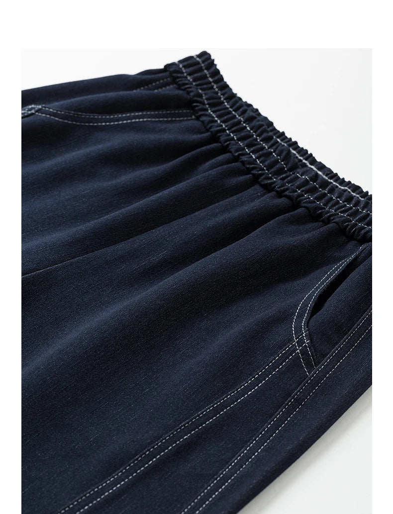 Jean femme taille élastique coupe droite large style banane