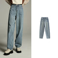 Jean femme taille haute coupe droite ample bleu clair