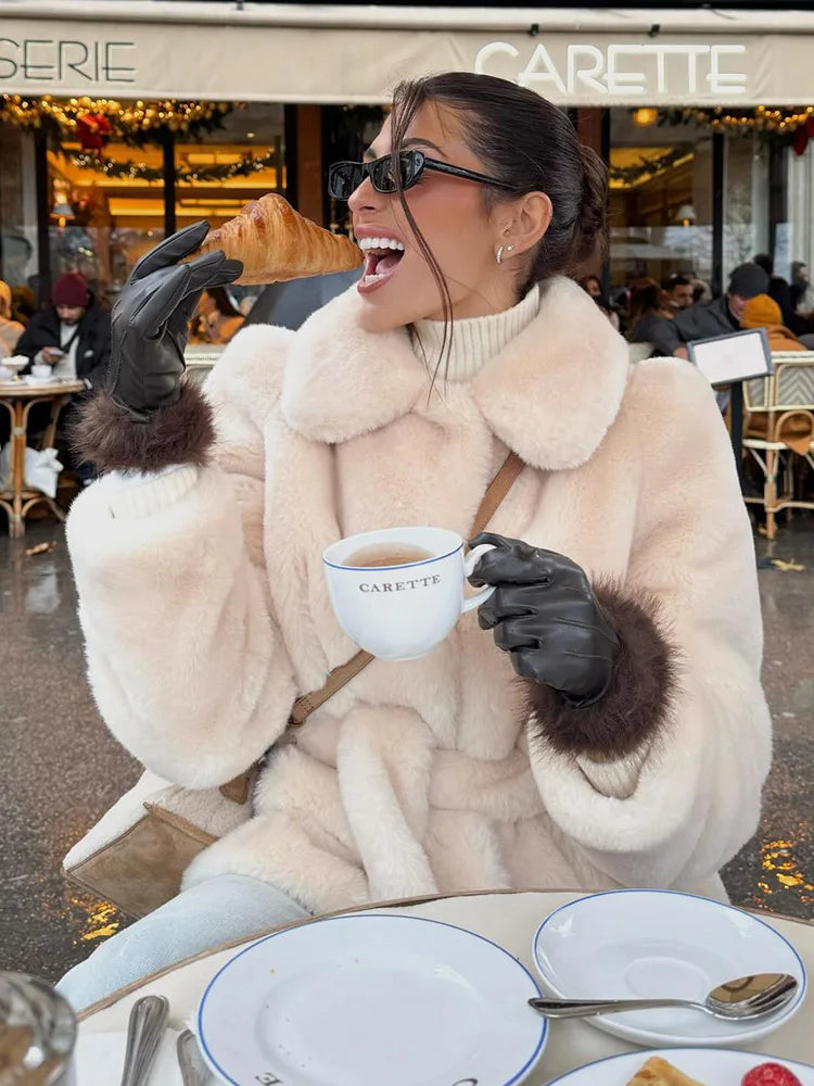 Winter Jacket with Notched Collar &amp; Decorative Laces