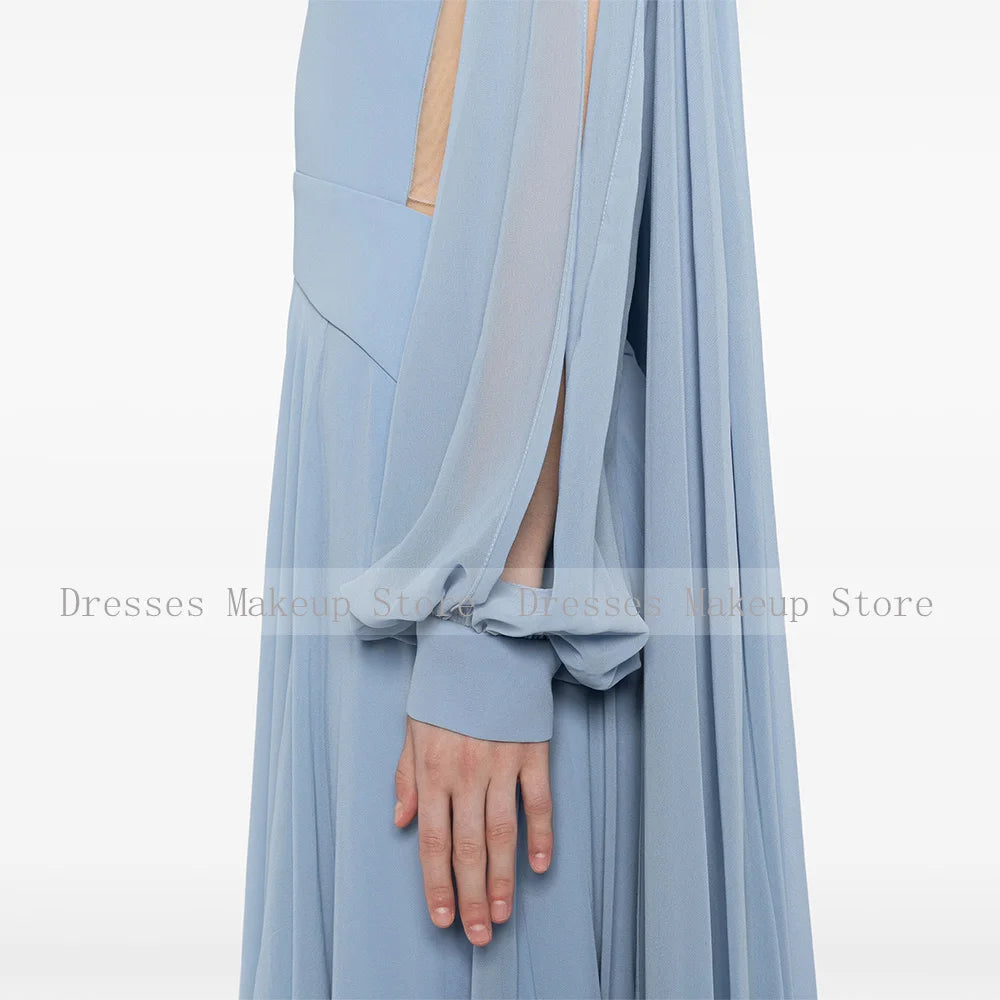 Robe de Soirée Élégante Montant, Manches Longues, A-Line, Découpes Illusion