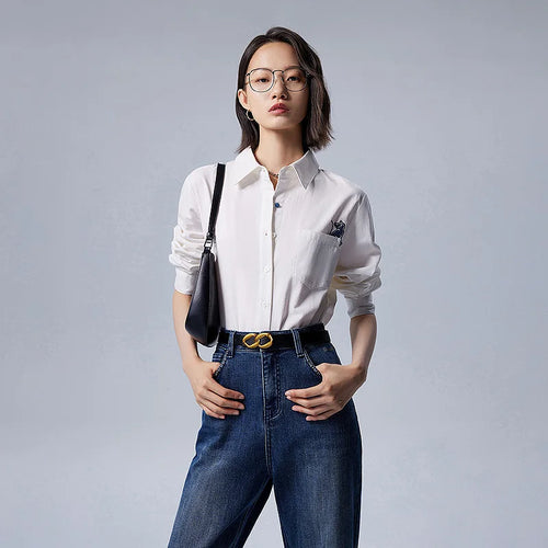 Damen Langarmhemd Streetwear mit Print und Kragen