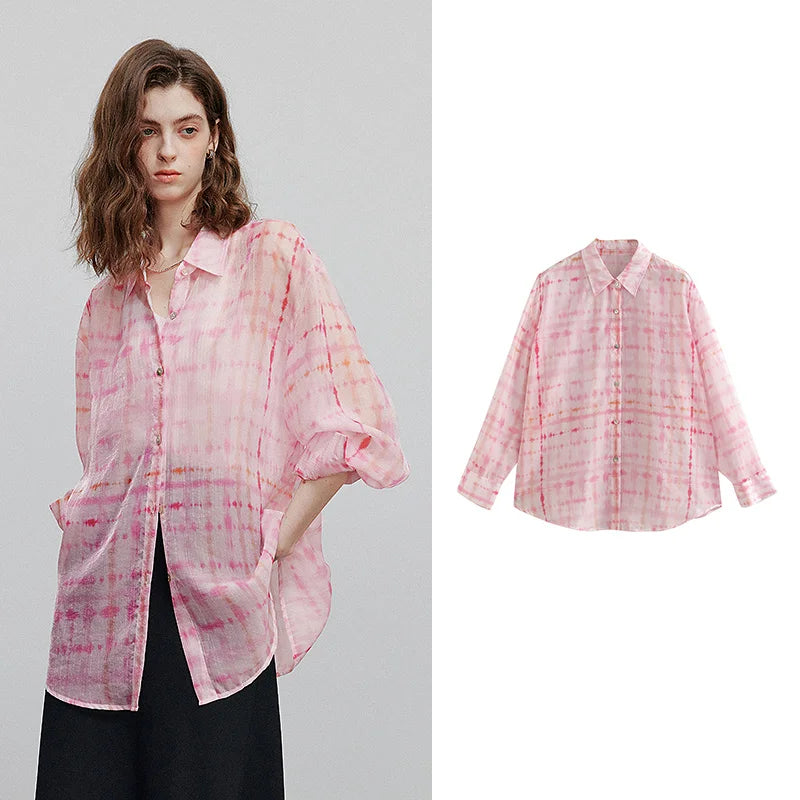 Chemise femme mi-longue imprimée – manches longues