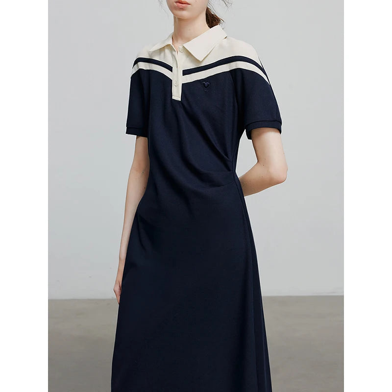 Robe femme mi-mollet été A-Line brodée col chemise