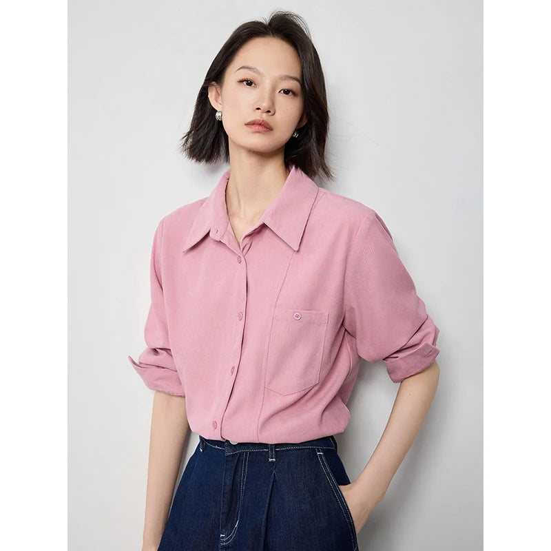 Blouse femme en velours côtelé – col chemise, manches longues