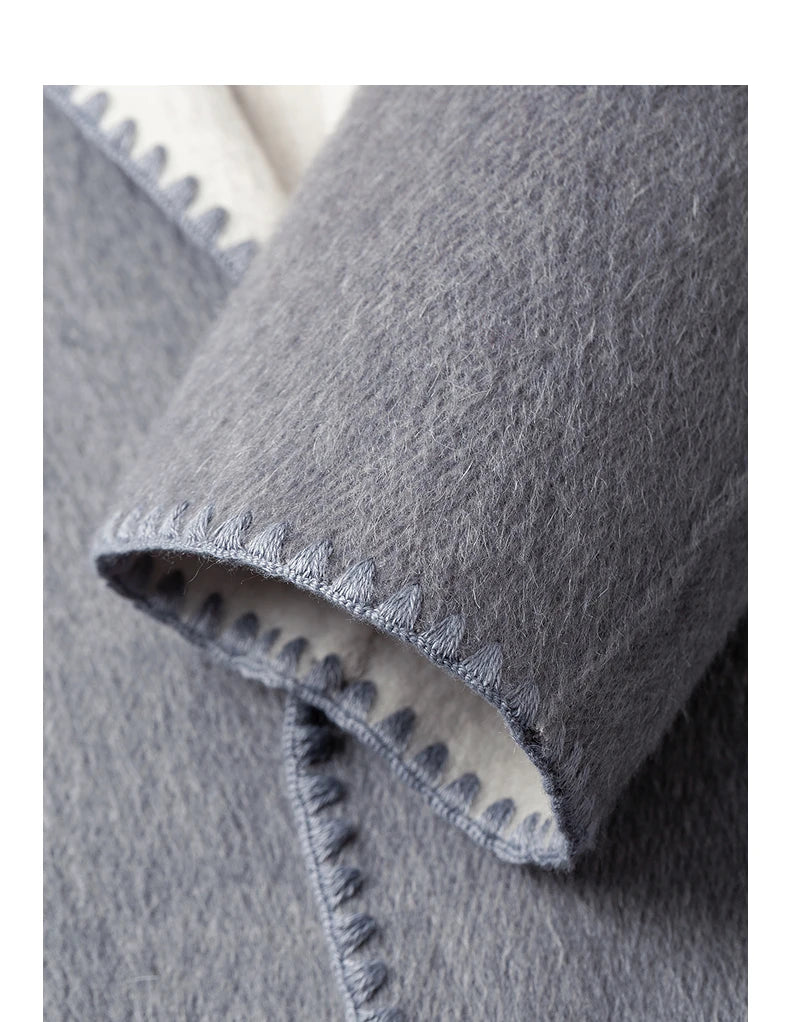 Women's Coat – Wool, Silk and Rabbit Fur Blend, Fitted Waist, Hooded, Reversible