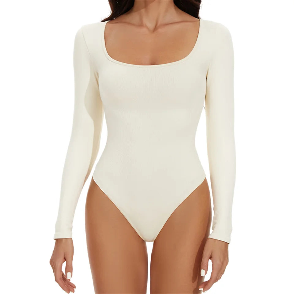 Figurformender Body für Damen, offener Schritt, lange Ärmel, nahtlos