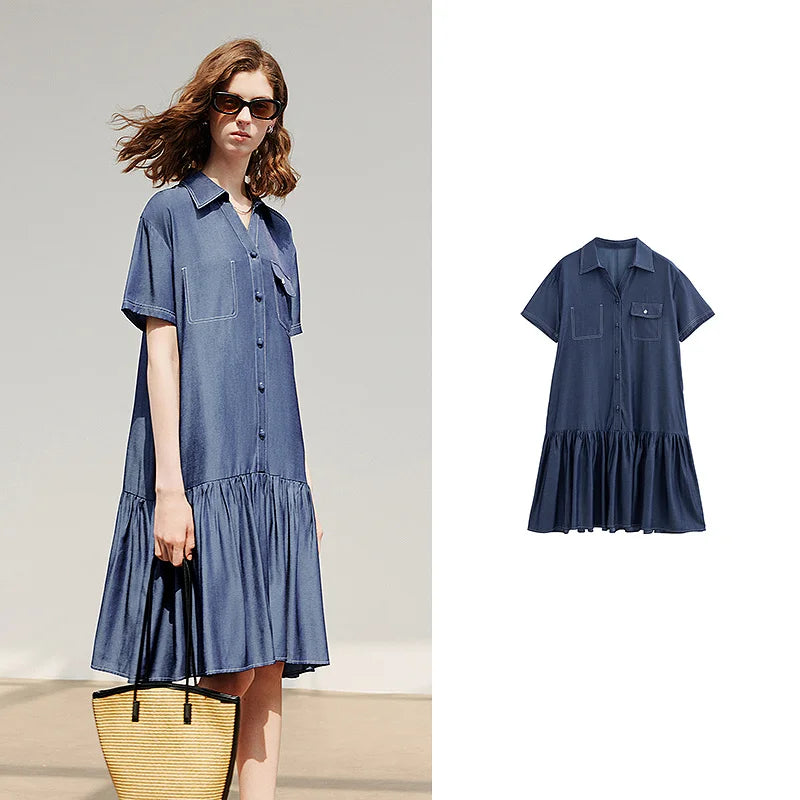 Robe femme genou été style office A-Line manches courtes